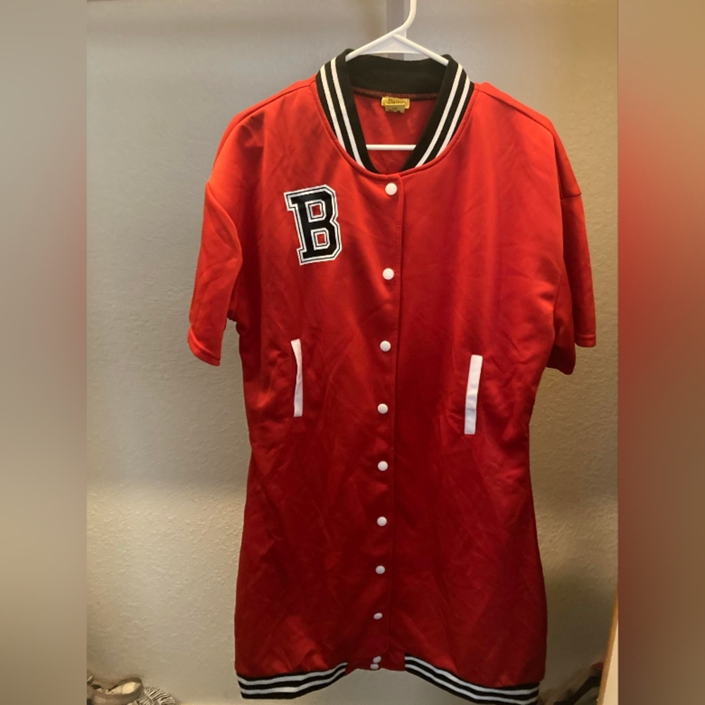 Daisy Red Varsity Jacket with Black and White Accents